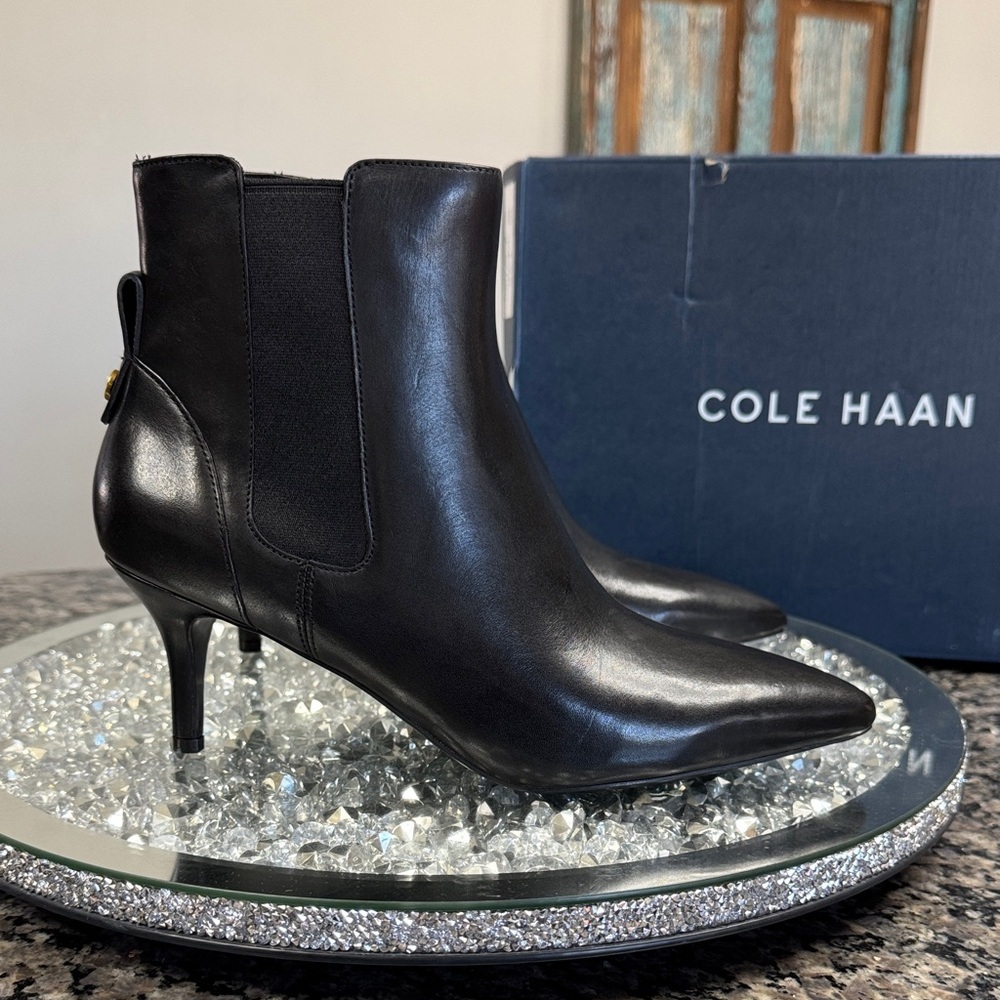 Cole Haan Sleek leather Black Booties go to park boot NEW 7.5